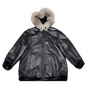 Woman's Dyed Black Sheared Mink Fur Parka Reversing to Black Leather M/L